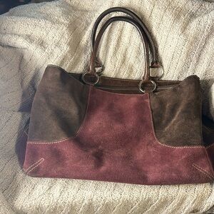 Levenger Plum/Dark Brown Suede w/leather trim & handles/silver hardware-SEE PICS